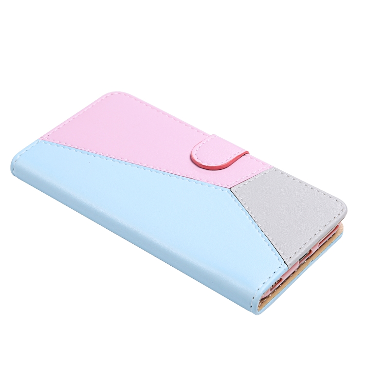 For iPhone 15 Tricolor Stitching Horizontal Flip Leather Phone Case(Blue) For iPhone 15 Tricolor Stitching Horizontal Flip Leather Phone Case(Blue)