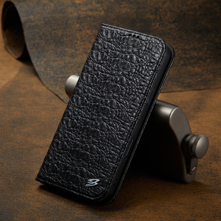 For iPhone 16 Plus Fierre Shann Crocodile Texture Magnetic Genuine Leather Phone Case(Black) For iPhone 16 Plus Fierre Shann Crocodile Texture Magnetic Genuine Leather Phone Case(Black)