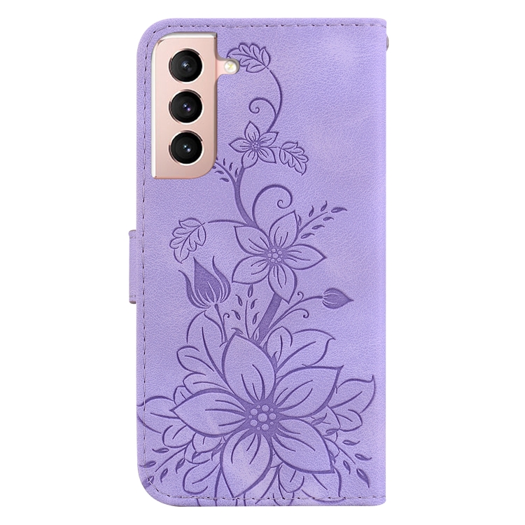For Samsung Galaxy S21 5G Lily Embossed Leather Phone Case(Purple) For Samsung Galaxy S21 5G Lily Embossed Leather Phone Case(Purple)