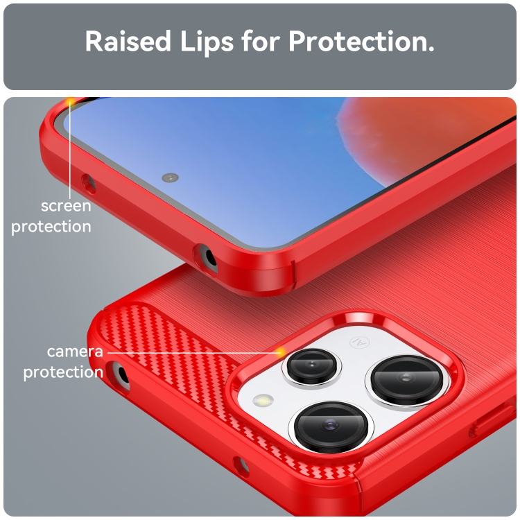Para Xiaomi Poco M6 Pro Funda de teléfono TPU de fibra de carbono con  textura cepillada (rojo)