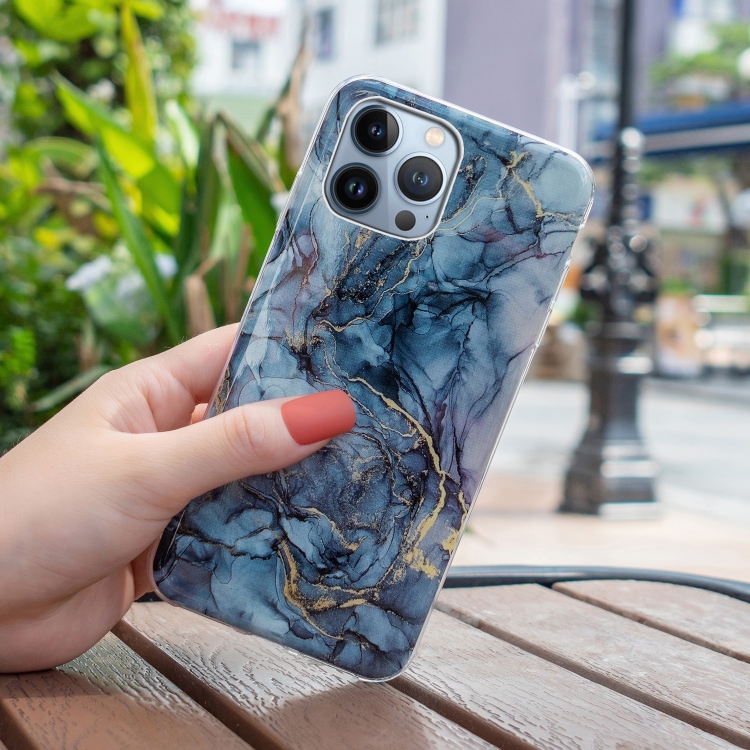 IMD Marble TPU Phone Case For iPhone 15 Pro Max(Grey) - 4