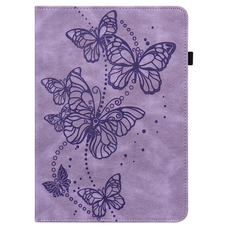 Para Samsung Galaxy Tab S9 Funda para tableta de cuero con patrón de mariposa en relieve (púrpura) - 1