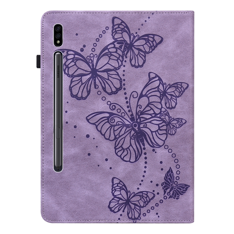 Para Samsung Galaxy Tab S9 Funda para tableta de cuero con patrón de mariposa en relieve (púrpura) - 2