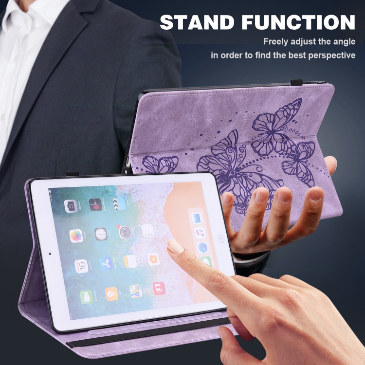 Para Samsung Galaxy Tab S9 Funda para tableta de cuero con patrón de mariposa en relieve (púrpura) - 4