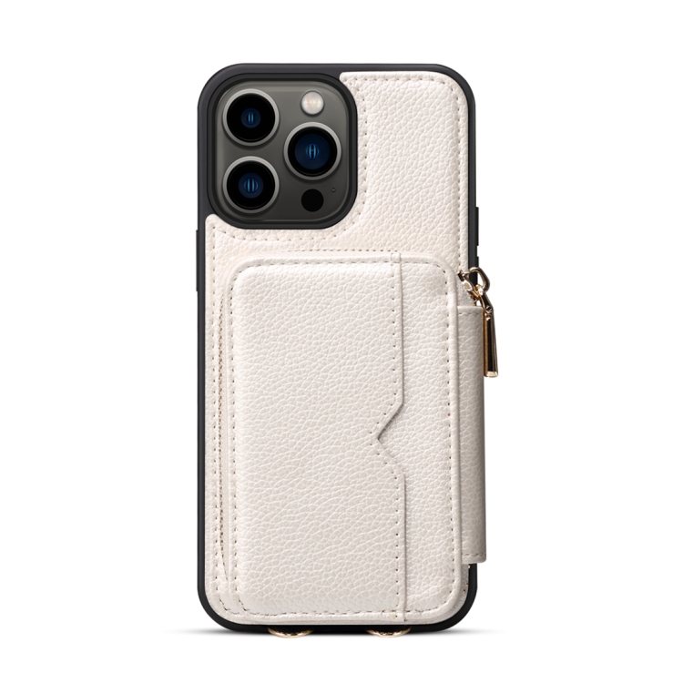 For iPhone 15 Pro Zipper Card Slot Phone Case(White) For iPhone 15 Pro Zipper Card Slot Phone Case(White)