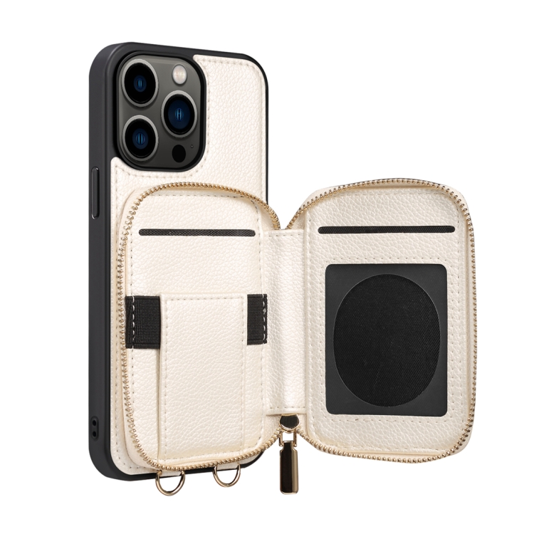 For iPhone 15 Pro Zipper Card Slot Phone Case(White) For iPhone 15 Pro Zipper Card Slot Phone Case(White)