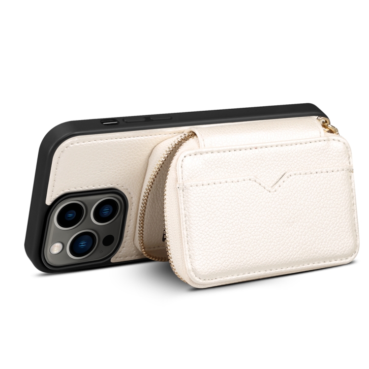 For iPhone 15 Pro Zipper Card Slot Phone Case(White) For iPhone 15 Pro Zipper Card Slot Phone Case(White)