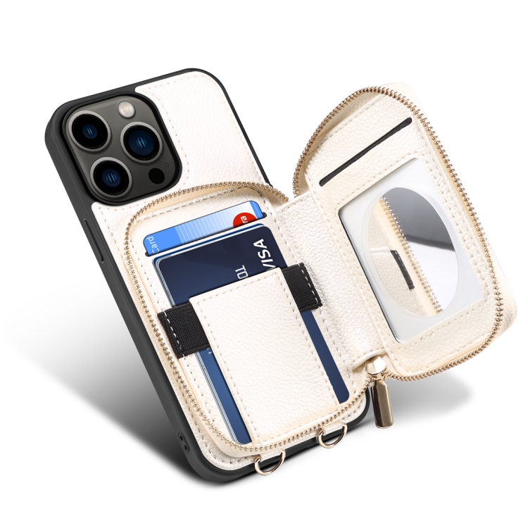 For iPhone 15 Pro Zipper Card Slot Phone Case(White) For iPhone 15 Pro Zipper Card Slot Phone Case(White)