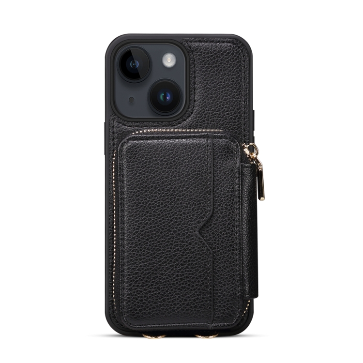 For iPhone 15 Zipper Card Slot Phone Case(Black)