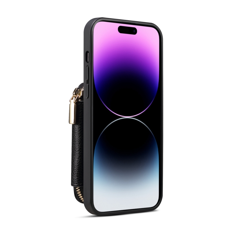 For iPhone 15 Zipper Card Slot Phone Case(Black)