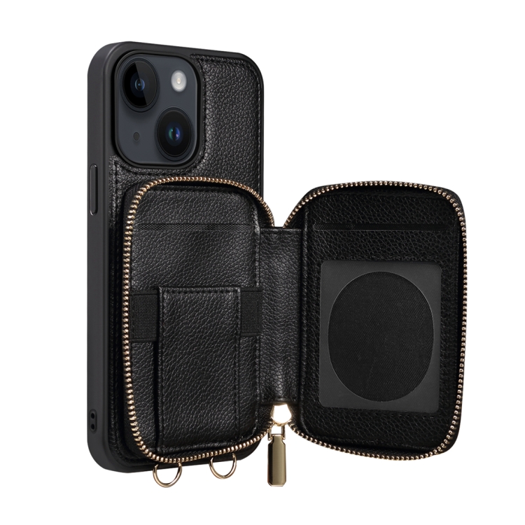 For iPhone 15 Zipper Card Slot Phone Case(Black)