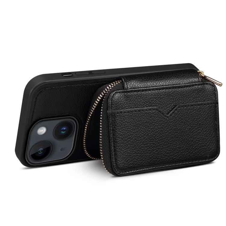 For iPhone 15 Zipper Card Slot Phone Case(Black)
