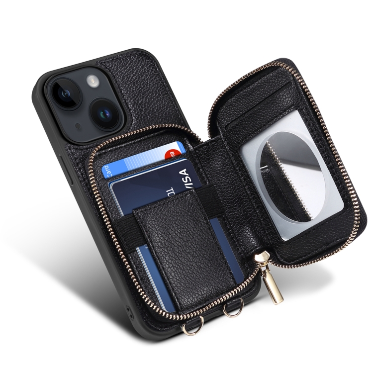 For iPhone 15 Zipper Card Slot Phone Case(Black)