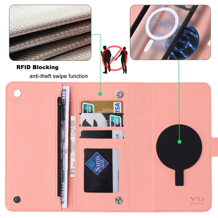 For Samsung Galaxy S23 FE 5G ViLi GHB Series MagSafe Magnetic Zipper Leather Phone Case(Pink) For Samsung Galaxy S23 FE 5G ViLi GHB Series MagSafe Magnetic Zipper Leather Phone Case(Pink)