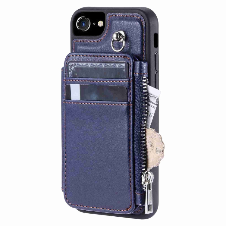 For iPhone SE 2022 / SE 2020 / 8 Zipper Card Slots RFID Phone Case(Blue) For iPhone SE 2022 / SE 2020 / 8 Zipper Card Slots RFID Phone Case(Blue)