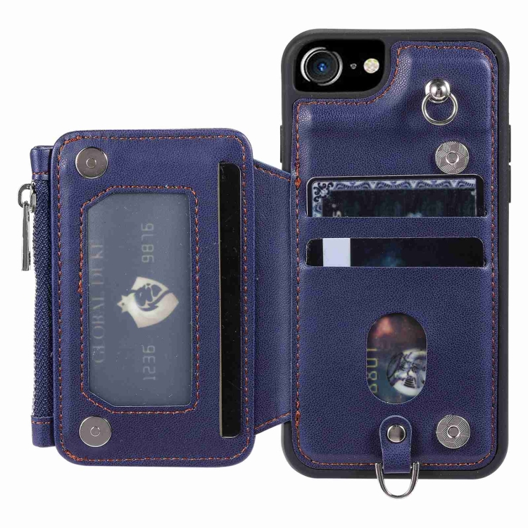 For iPhone SE 2022 / SE 2020 / 8 Zipper Card Slots RFID Phone Case(Blue) For iPhone SE 2022 / SE 2020 / 8 Zipper Card Slots RFID Phone Case(Blue)