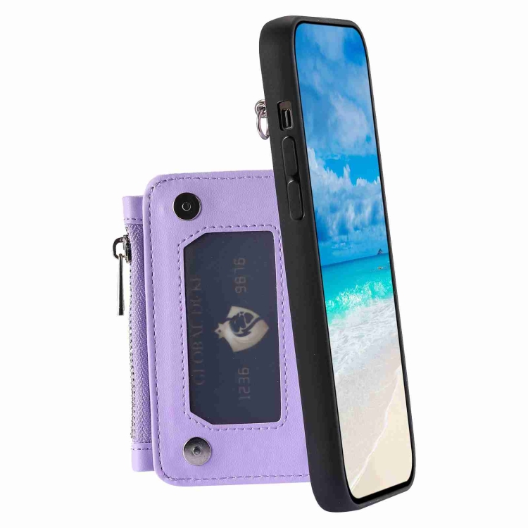 For Samsung Galaxy S21 5G Zipper Card Slots RFID Phone Case(Purple) For Samsung Galaxy S21 5G Zipper Card Slots RFID Phone Case(Purple)
