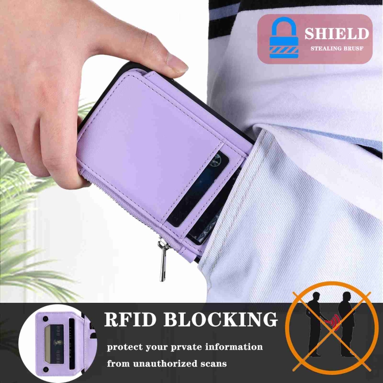 For Samsung Galaxy S21 5G Zipper Card Slots RFID Phone Case(Purple) For Samsung Galaxy S21 5G Zipper Card Slots RFID Phone Case(Purple)