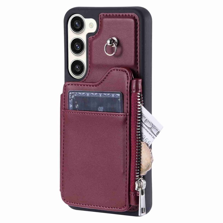 For Samsung Galaxy S23 5G Zipper Card Slots RFID Phone Case(Wine Red) For Samsung Galaxy S23 5G Zipper Card Slots RFID Phone Case(Wine Red)
