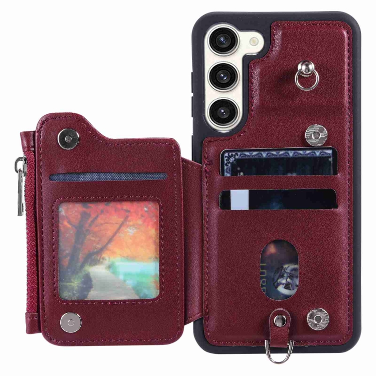 For Samsung Galaxy S23 5G Zipper Card Slots RFID Phone Case(Wine Red) For Samsung Galaxy S23 5G Zipper Card Slots RFID Phone Case(Wine Red)