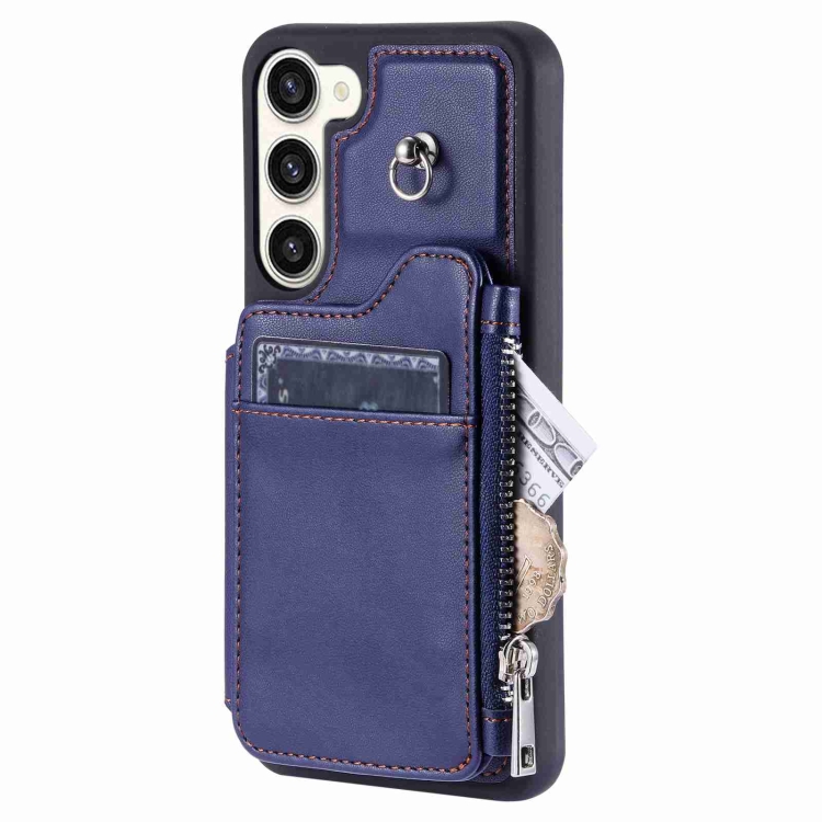 For Samsung Galaxy S23+ 5G Zipper Card Slots RFID Phone Case(Blue) For Samsung Galaxy S23+ 5G Zipper Card Slots RFID Phone Case(Blue)