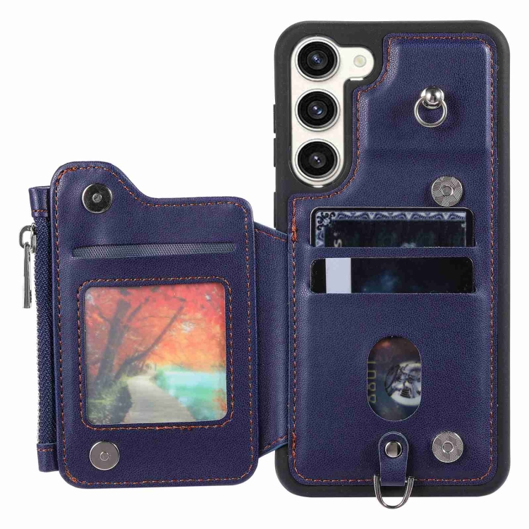 For Samsung Galaxy S23+ 5G Zipper Card Slots RFID Phone Case(Blue) For Samsung Galaxy S23+ 5G Zipper Card Slots RFID Phone Case(Blue)