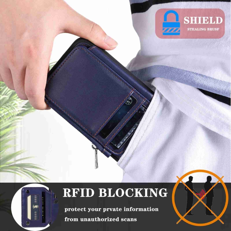 For Samsung Galaxy S23+ 5G Zipper Card Slots RFID Phone Case(Blue) For Samsung Galaxy S23+ 5G Zipper Card Slots RFID Phone Case(Blue)