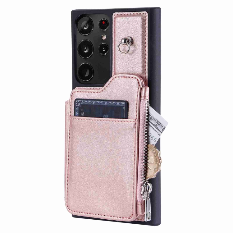 For Samsung Galaxy S23 Ultra 5G Zipper Card Slots RFID Phone Case(Rose Gold) For Samsung Galaxy S23 Ultra 5G Zipper Card Slots RFID Phone Case(Rose Gold)