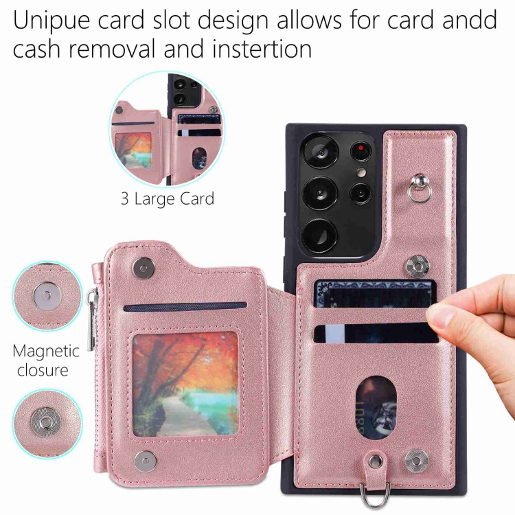 For Samsung Galaxy S23 Ultra 5G Zipper Card Slots RFID Phone Case(Rose Gold) For Samsung Galaxy S23 Ultra 5G Zipper Card Slots RFID Phone Case(Rose Gold)