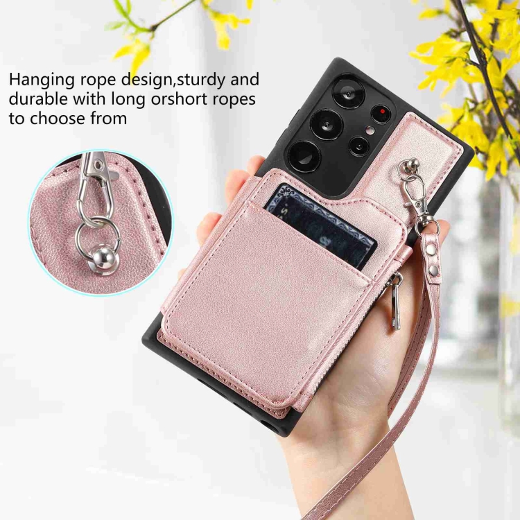 For Samsung Galaxy S23 Ultra 5G Zipper Card Slots RFID Phone Case(Rose Gold) For Samsung Galaxy S23 Ultra 5G Zipper Card Slots RFID Phone Case(Rose Gold)