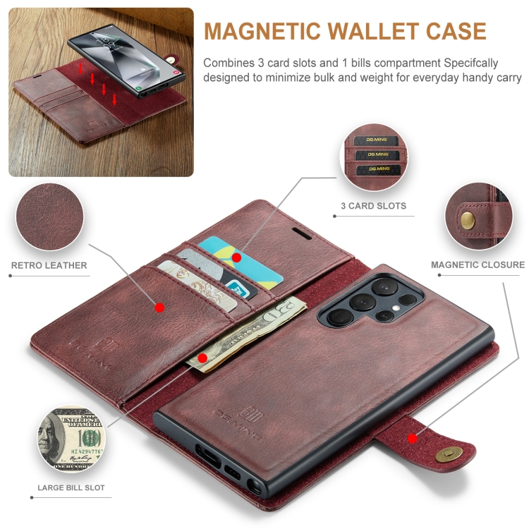 For Samsung Galaxy S24 Ultra 5G DG.MING Crazy Horse Texture Detachable Magnetic Leather Case(Red) For Samsung Galaxy S24 Ultra 5G DG.MING Crazy Horse Texture Detachable Magnetic Leather Case(Red)