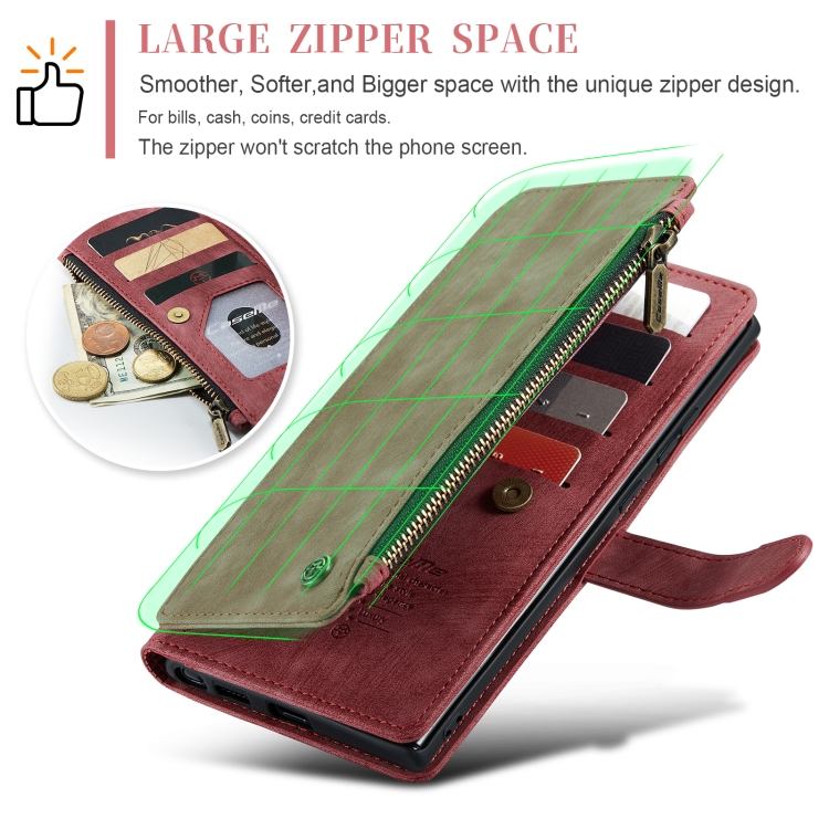 For Samsung Galaxy S24 Ultra 5G CaseMe C30 Card Slots Zipper Wallet Leather Phone Case(Red) For Samsung Galaxy S24 Ultra 5G CaseMe C30 Card Slots Zipper Wallet Leather Phone Case(Red)