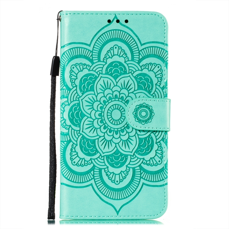 For iPhone 15 Sun Mandala Embossing Leather Phone Case(Green) For iPhone 15 Sun Mandala Embossing Leather Phone Case(Green)