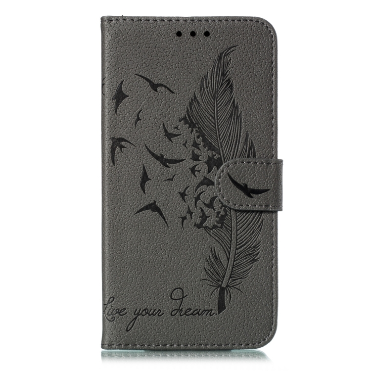 For iPhone 15 Feather Pattern Litchi Texture Leather Phone Case(Gray) For iPhone 15 Feather Pattern Litchi Texture Leather Phone Case(Gray)