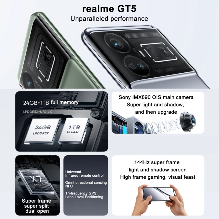 OPPO Realme GT5 Smartphone Android 13 Snapdragon 8 Gen 2 Octa Core NFC  Touch ID 