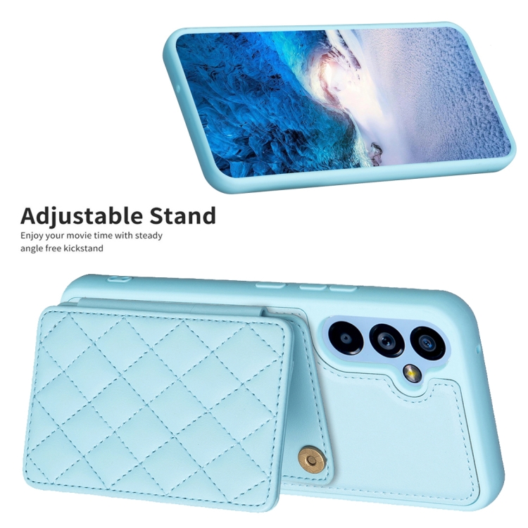 Samsung Galaxy A54 5G BF25 Square Plaid Card Bag Holder Phone Case - Blue