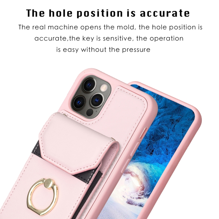 For iPhone 12 / 12 Pro BF29 Organ Card Bag Ring Holder Phone Case(Pink) For iPhone 12 / 12 Pro BF29 Organ Card Bag Ring Holder Phone Case(Pink)