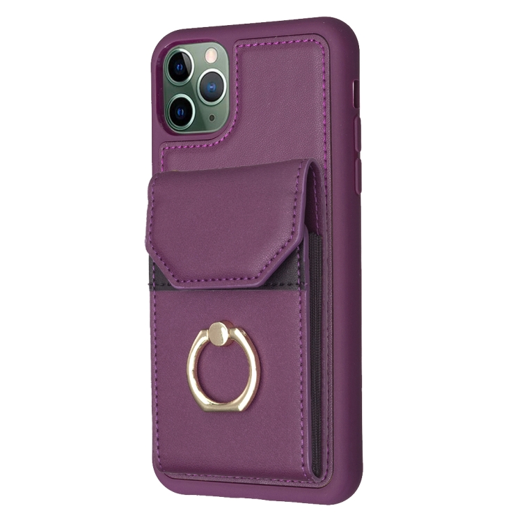 For iPhone 11 Pro BF29 Organ Card Bag Ring Holder Phone Case(Dark Purple) For iPhone 11 Pro BF29 Organ Card Bag Ring Holder Phone Case(Dark Purple)