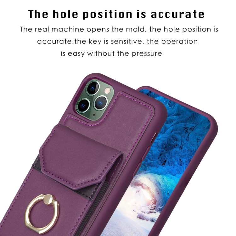 For iPhone 11 Pro BF29 Organ Card Bag Ring Holder Phone Case(Dark Purple) For iPhone 11 Pro BF29 Organ Card Bag Ring Holder Phone Case(Dark Purple)