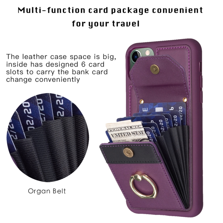 For iPhone 11 Pro BF29 Organ Card Bag Ring Holder Phone Case(Dark Purple) For iPhone 11 Pro BF29 Organ Card Bag Ring Holder Phone Case(Dark Purple)