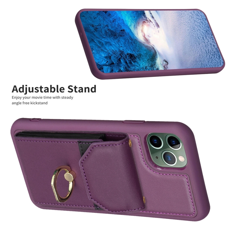 For iPhone 11 Pro BF29 Organ Card Bag Ring Holder Phone Case(Dark Purple) For iPhone 11 Pro BF29 Organ Card Bag Ring Holder Phone Case(Dark Purple)