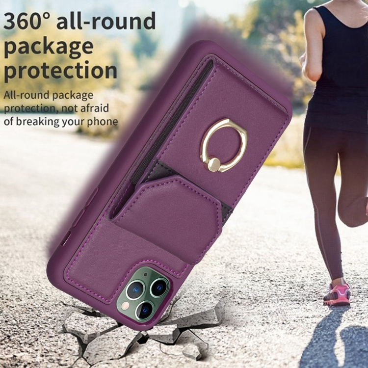For iPhone 11 Pro BF29 Organ Card Bag Ring Holder Phone Case(Dark Purple) For iPhone 11 Pro BF29 Organ Card Bag Ring Holder Phone Case(Dark Purple)