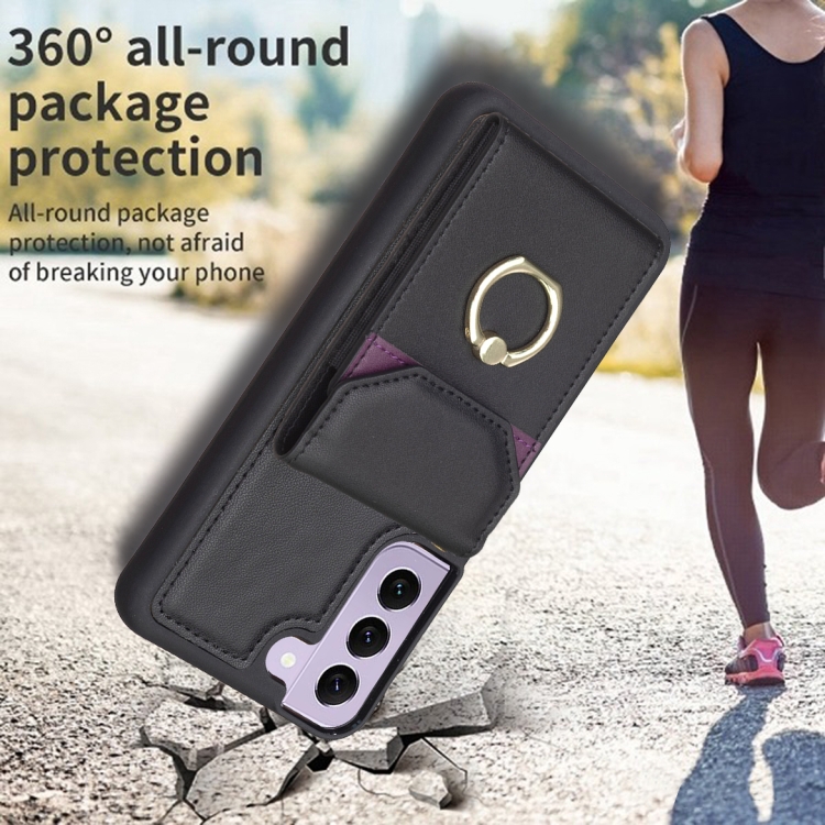 For Samsung Galaxy S21+ 5G BF29 Organ Card Bag Ring Holder Phone Case(Black) For Samsung Galaxy S21+ 5G BF29 Organ Card Bag Ring Holder Phone Case(Black)