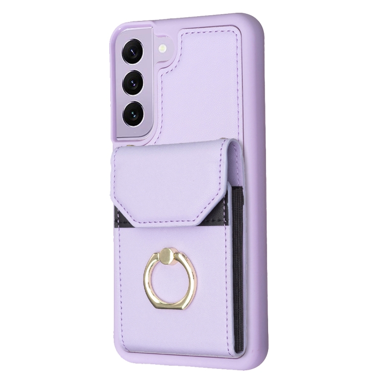 For Samsung Galaxy S22 5G BF29 Organ Card Bag Ring Holder Phone Case(Purple) For Samsung Galaxy S22 5G BF29 Organ Card Bag Ring Holder Phone Case(Purple)
