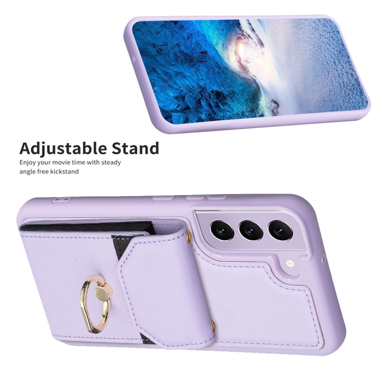 For Samsung Galaxy S22 5G BF29 Organ Card Bag Ring Holder Phone Case(Purple) For Samsung Galaxy S22 5G BF29 Organ Card Bag Ring Holder Phone Case(Purple)