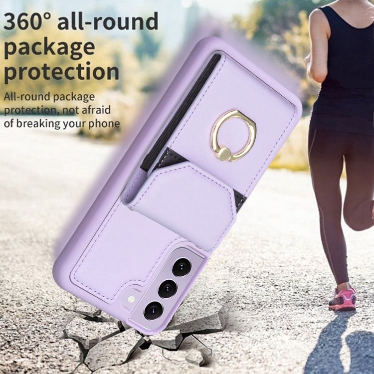 For Samsung Galaxy S22 5G BF29 Organ Card Bag Ring Holder Phone Case(Purple) For Samsung Galaxy S22 5G BF29 Organ Card Bag Ring Holder Phone Case(Purple)