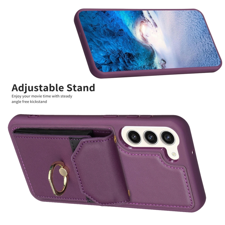 For Samsung Galaxy S23+ 5G BF29 Organ Card Bag Ring Holder Phone Case(Dark Purple) For Samsung Galaxy S23+ 5G BF29 Organ Card Bag Ring Holder Phone Case(Dark Purple)
