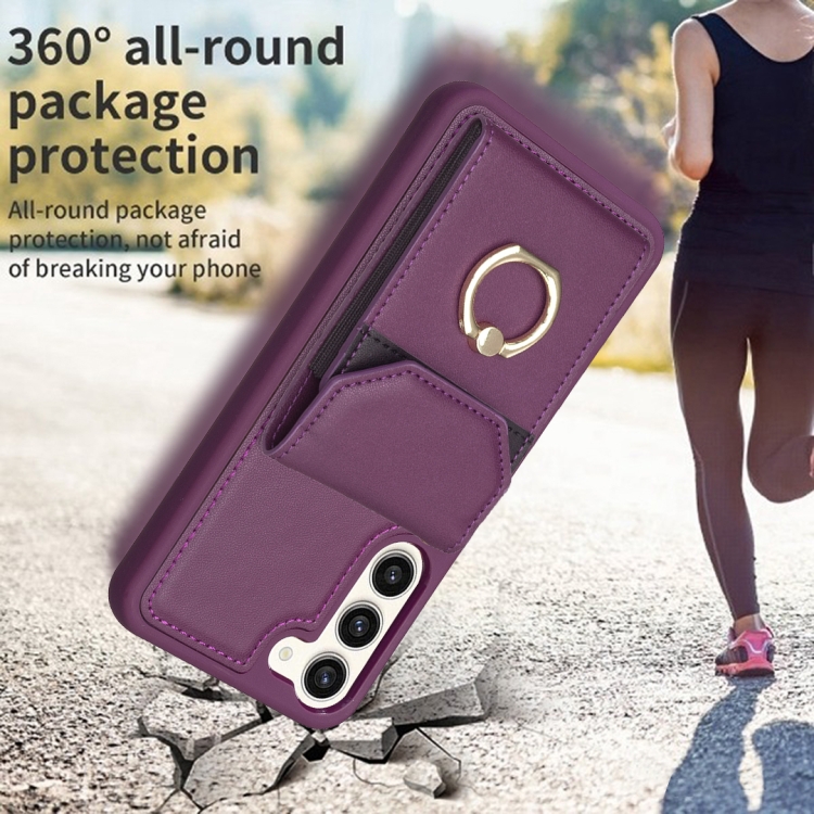 For Samsung Galaxy S23+ 5G BF29 Organ Card Bag Ring Holder Phone Case(Dark Purple) For Samsung Galaxy S23+ 5G BF29 Organ Card Bag Ring Holder Phone Case(Dark Purple)