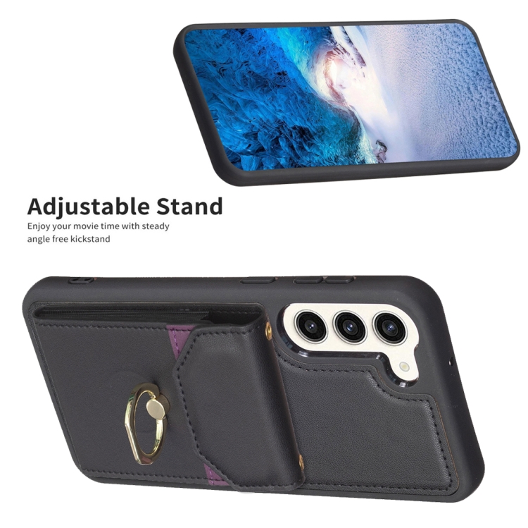 For Samsung Galaxy S23+ 5G BF29 Organ Card Bag Ring Holder Phone Case(Black)