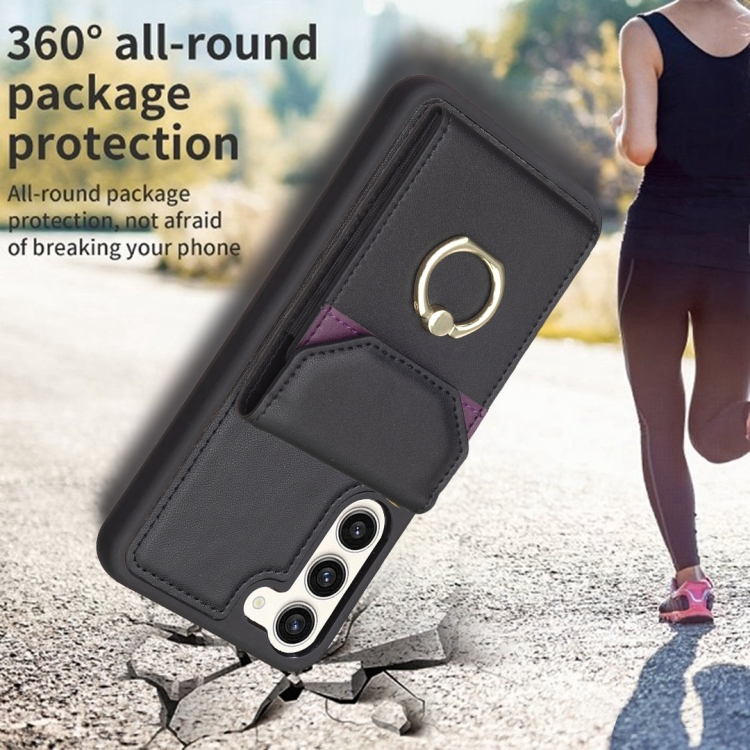 For Samsung Galaxy S23+ 5G BF29 Organ Card Bag Ring Holder Phone Case(Black)